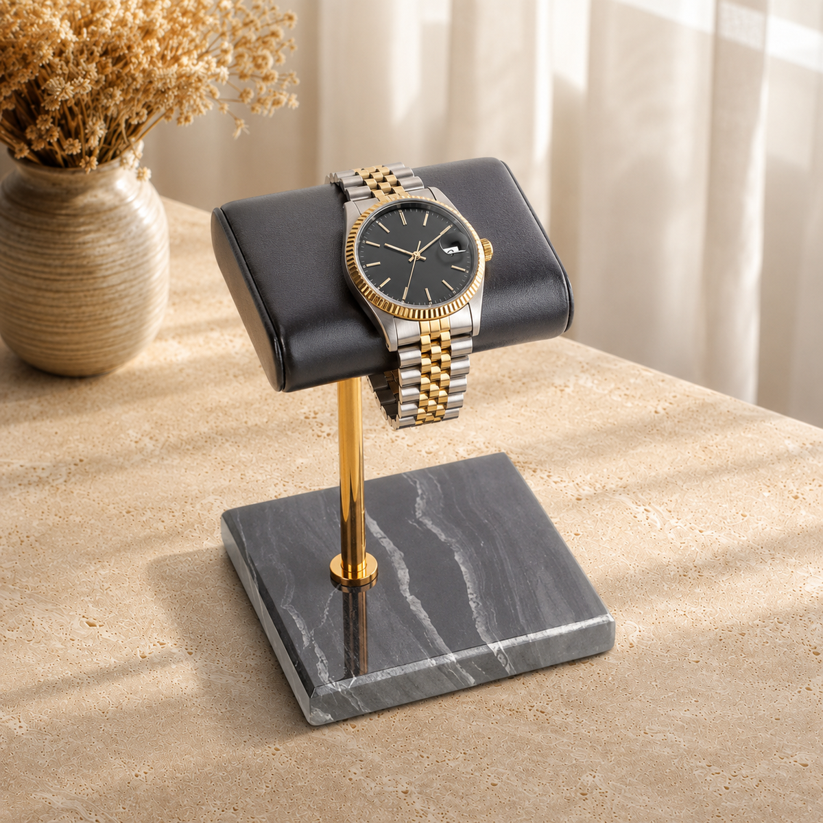 Support montre et bracelet en marbre - decor vase fleurs sechees Image