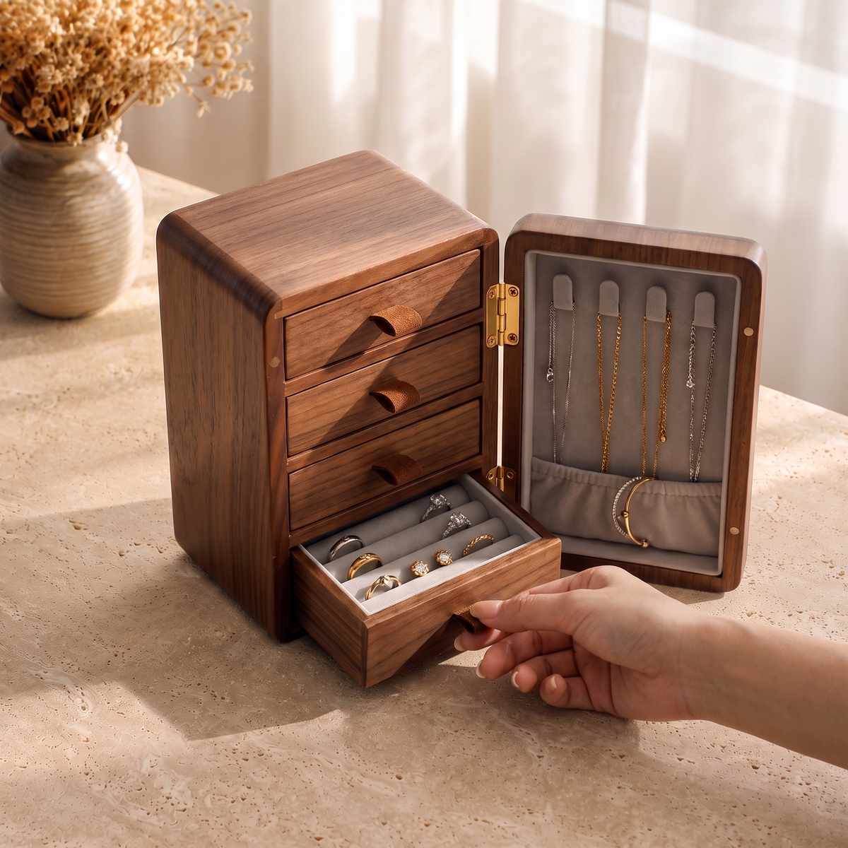 Boîte À Bijoux Bois Raffiné 5 Tiroirs