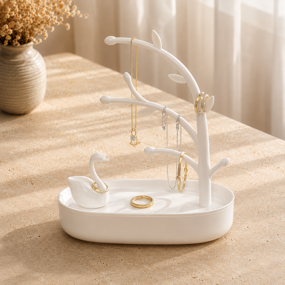 Arbre a bijoux avec cygne blanc - vue decor