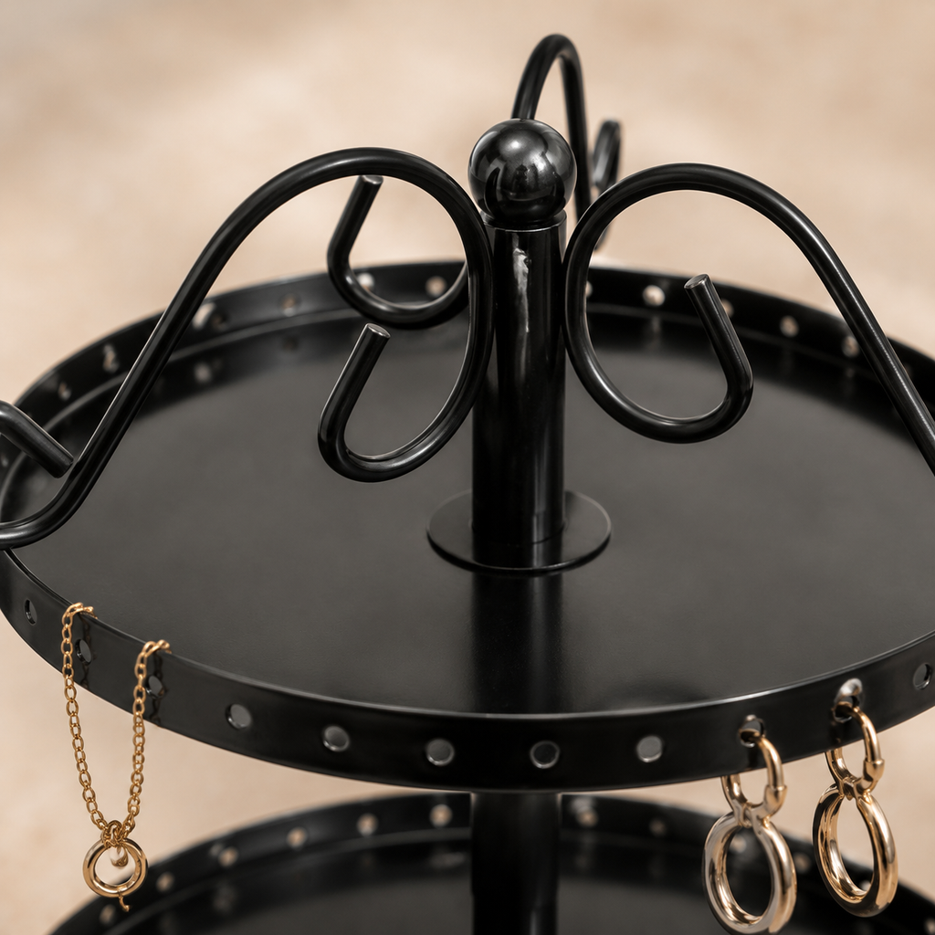Presentoir rotatif boucles d'oreilles 4 niveaux noir - detail crochets superieurs