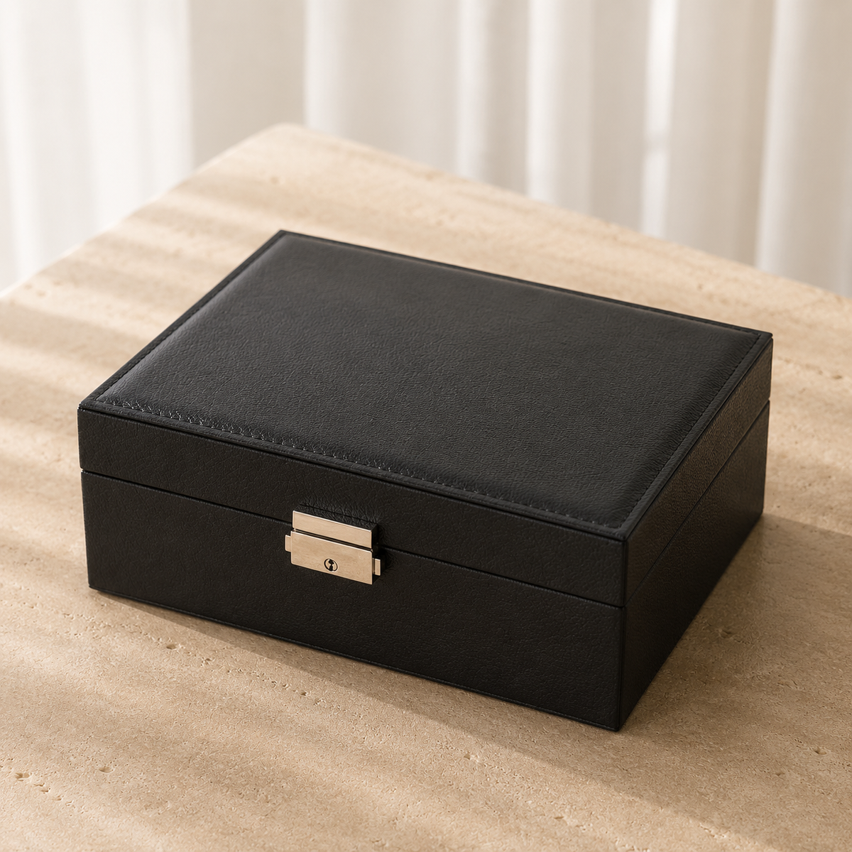 Boite a bijoux cuir noir - boite fermee
