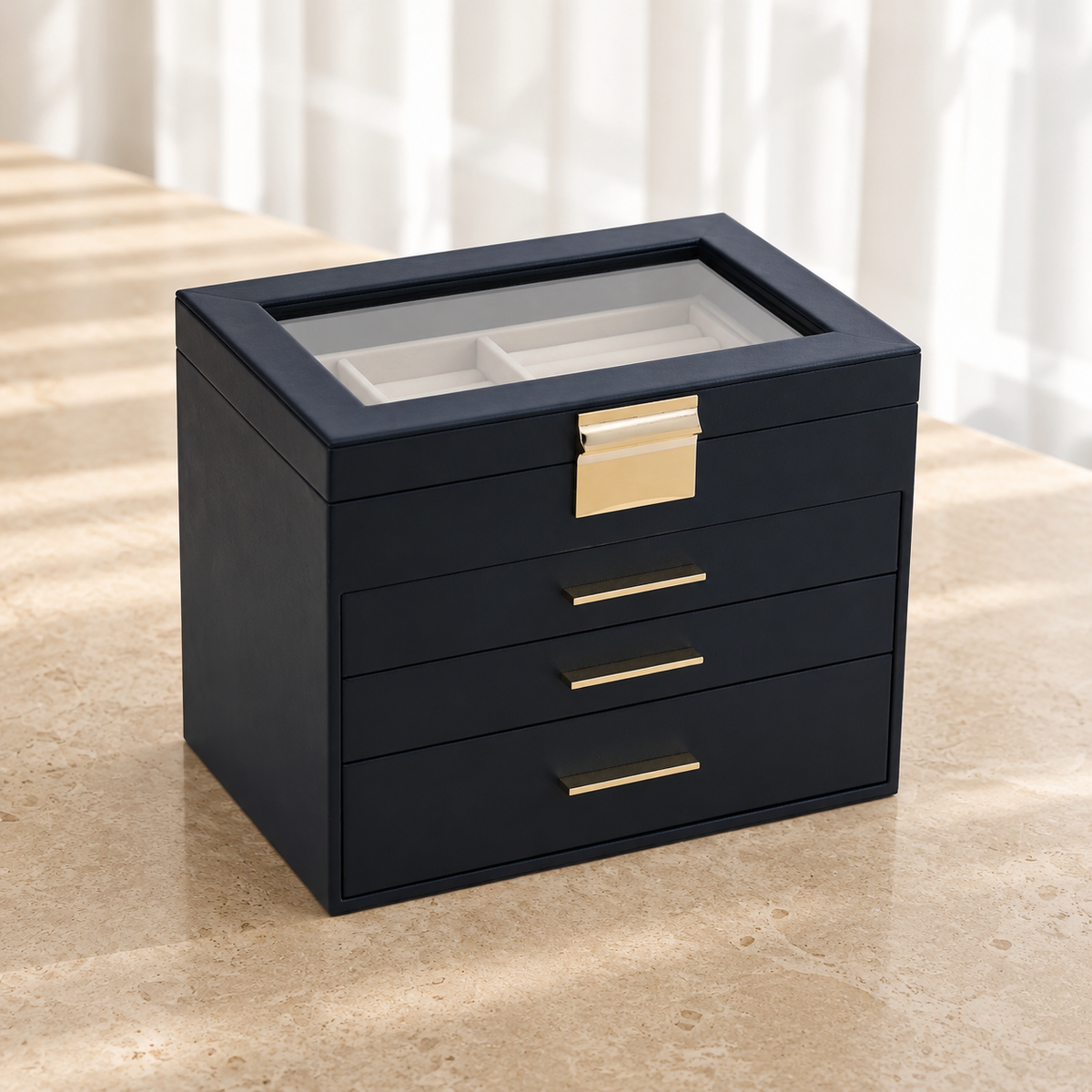 Boite a bijoux avec miroir noir - boite fermee