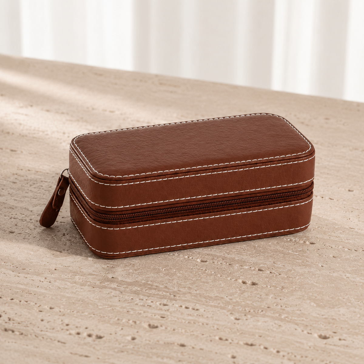 Boite a montres en cuir voyage marron 2 emplacements - boite fermee