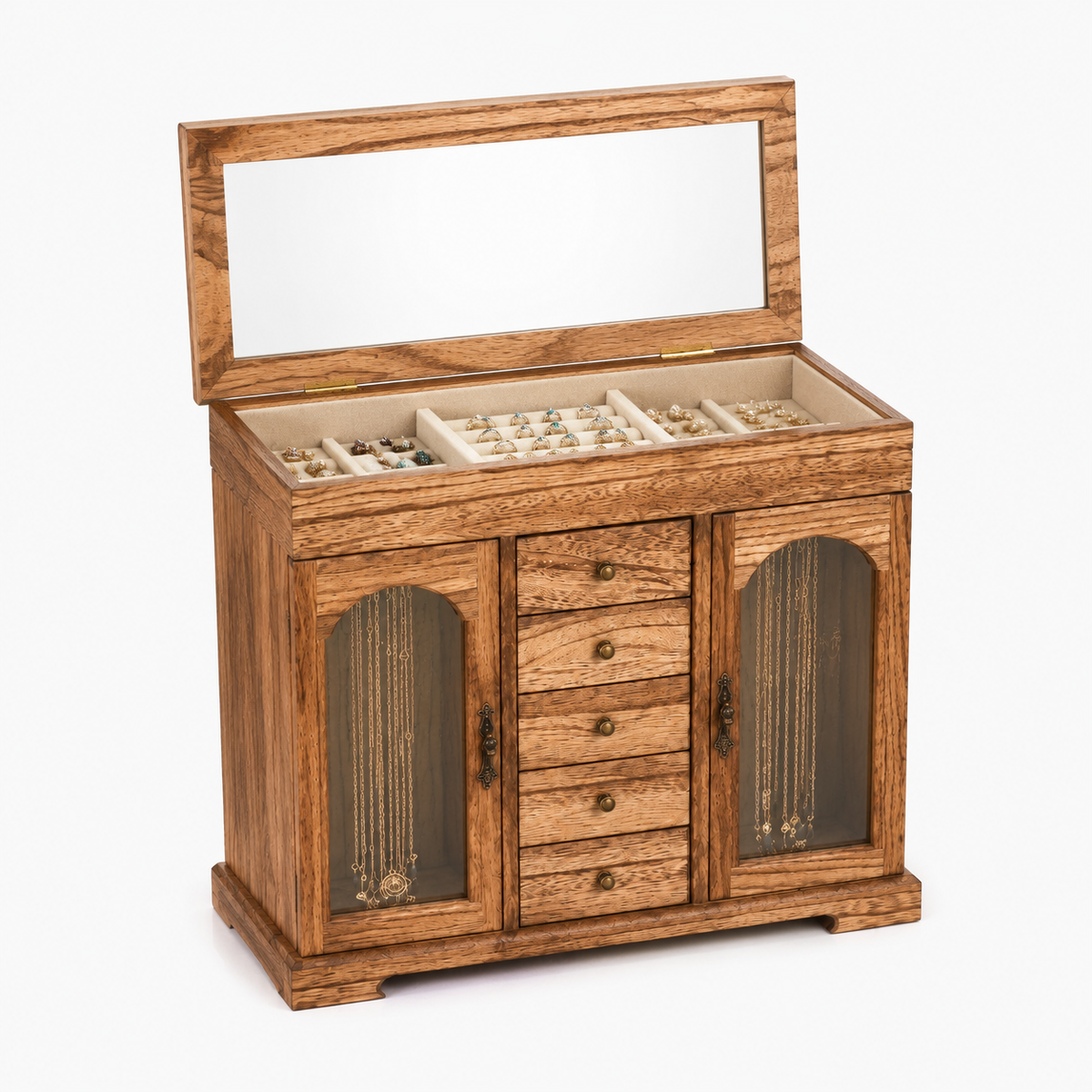 Boite a bijoux en bois naturel avec miroir - vue studio Image
