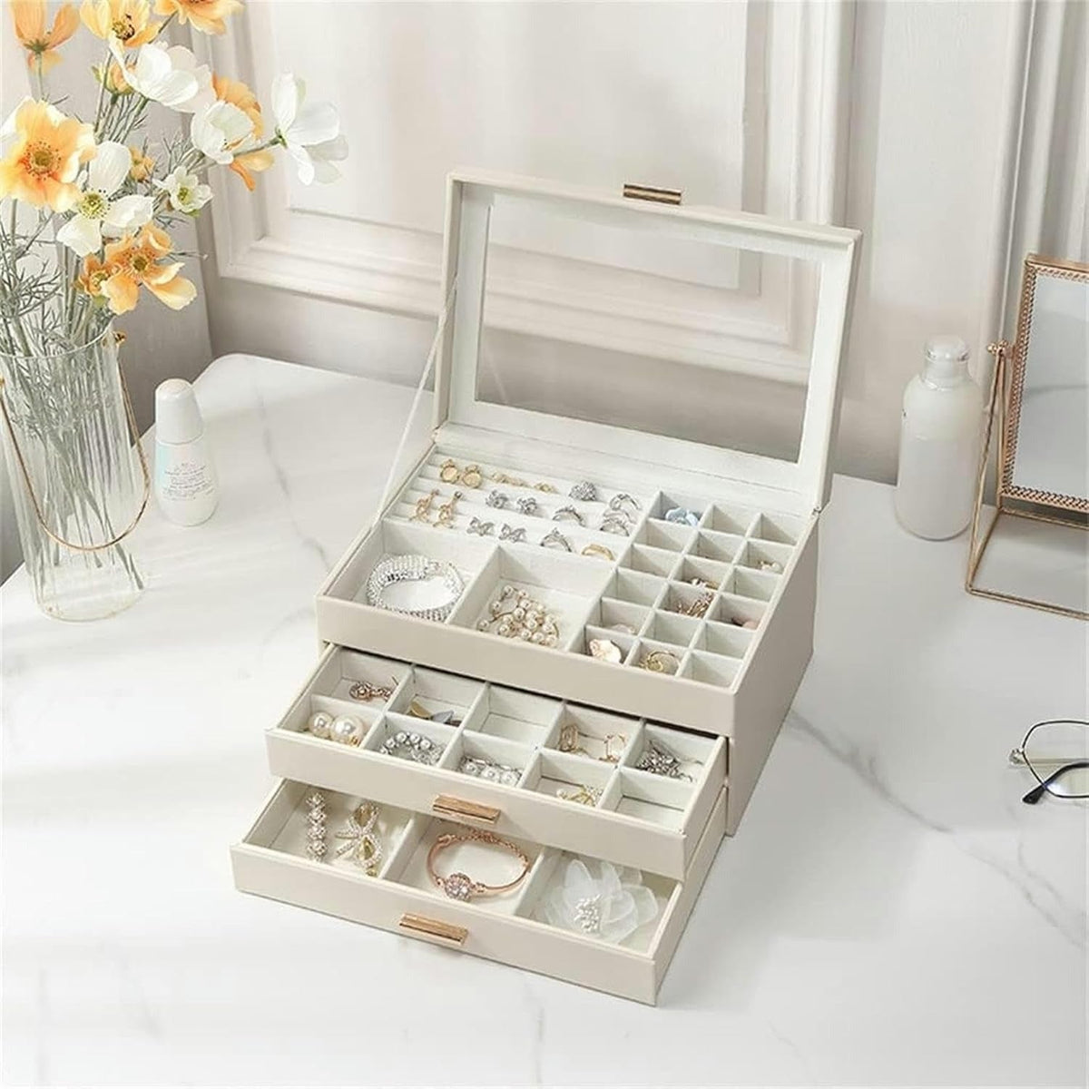 Boîte À Bijoux En Cuir 2 Tiroirs