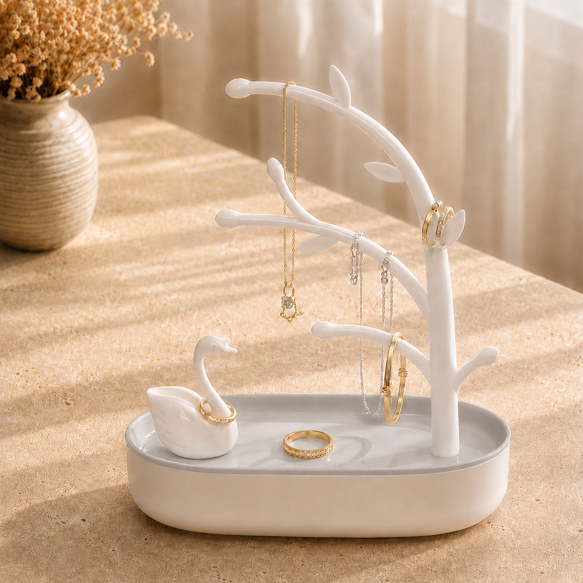 Arbre a bijoux avec cygne gris - vue decor