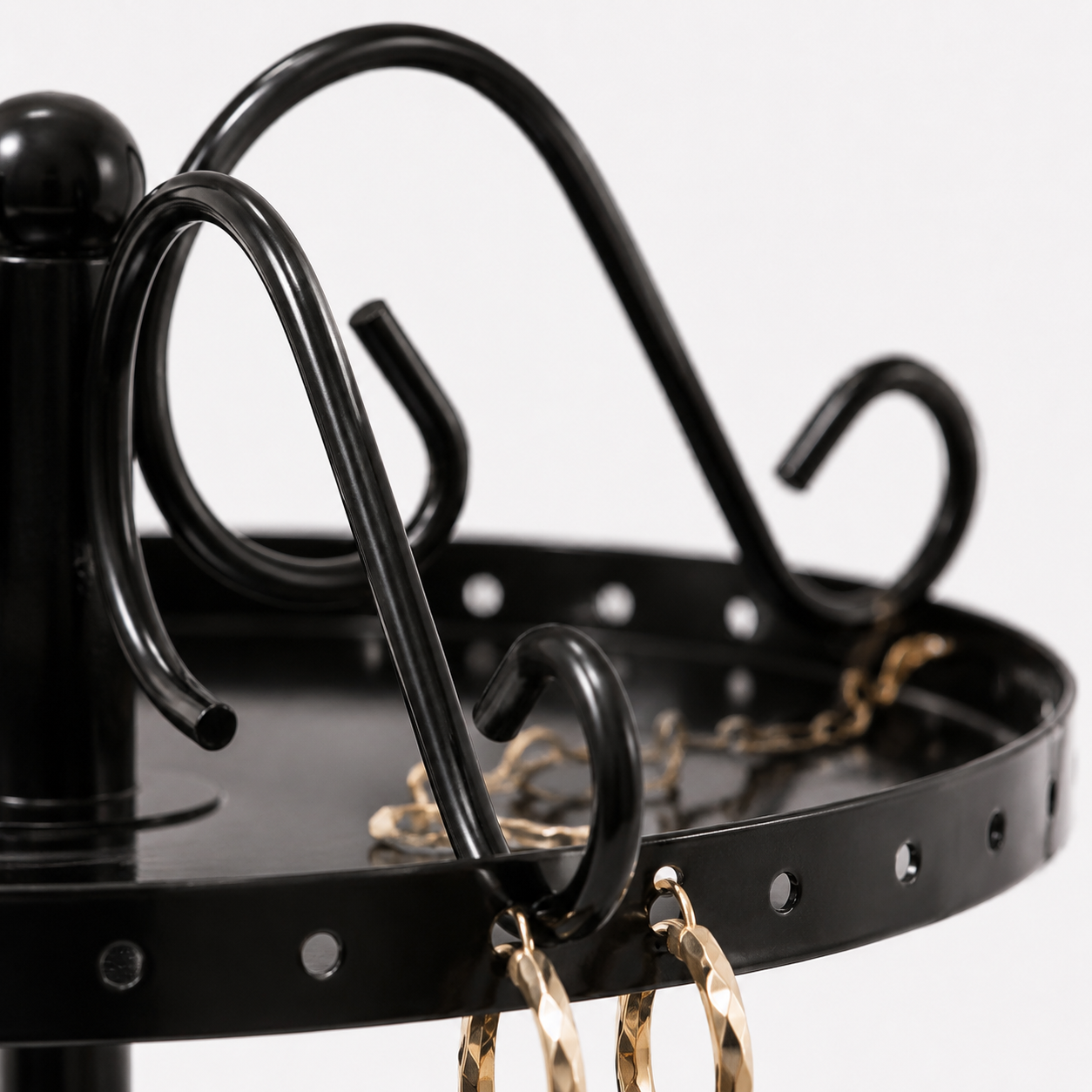Presentoir rotatif boucles d'oreilles 4 niveaux noir - detail studio crochets Image