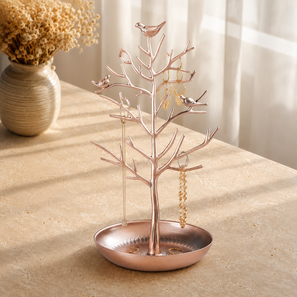 Arbre a bijoux avec oiseaux bronze - decor vase fleurs sechees