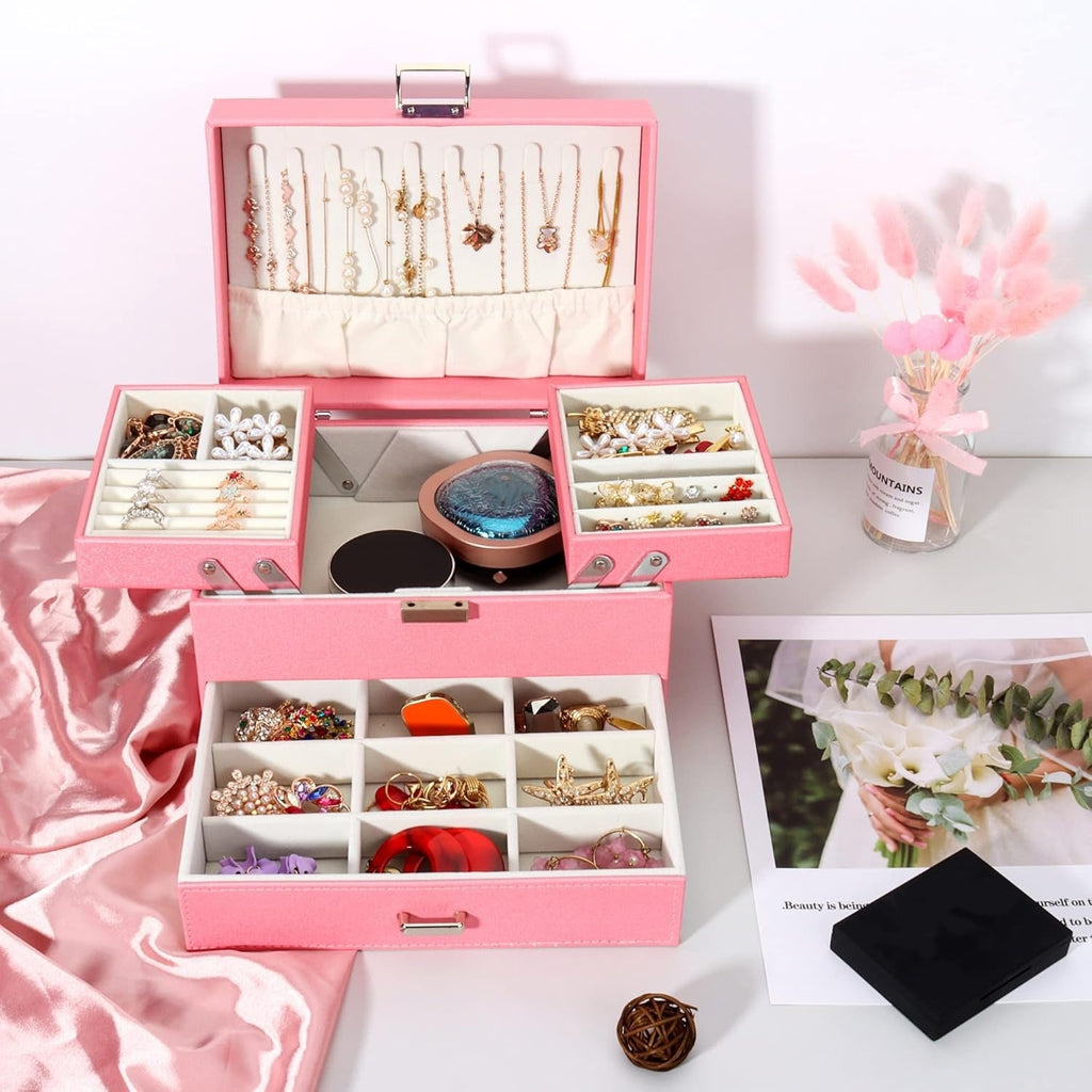 Boîte à Bijoux Multi-Rangements En Cuir