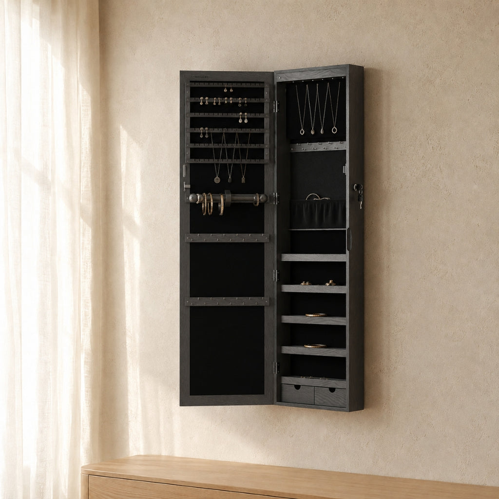 Armoire À Bijoux Murale Bois Noir Avec Miroir