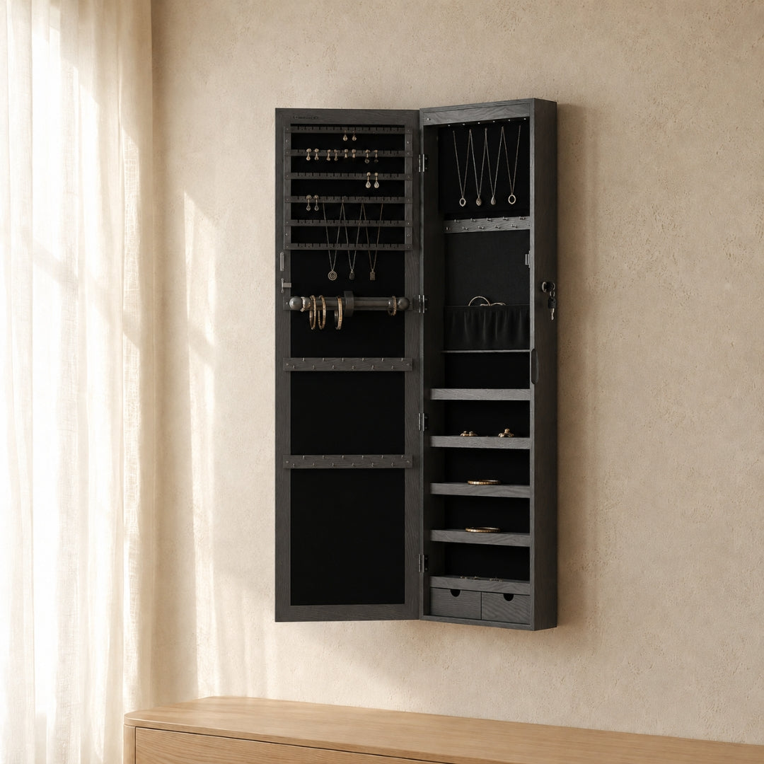 Armoire À Bijoux Murale Bois Noir Avec Miroir