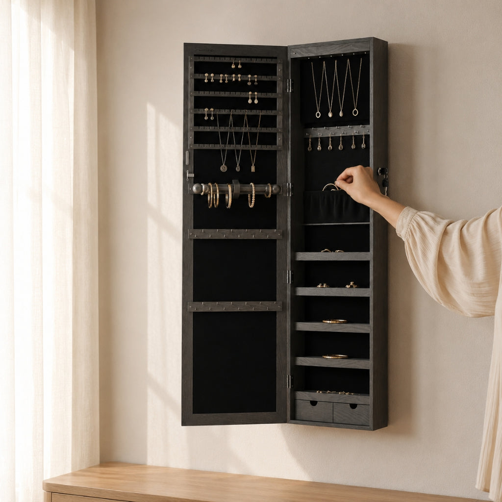 Armoire À Bijoux Murale Bois Noir Avec Miroir