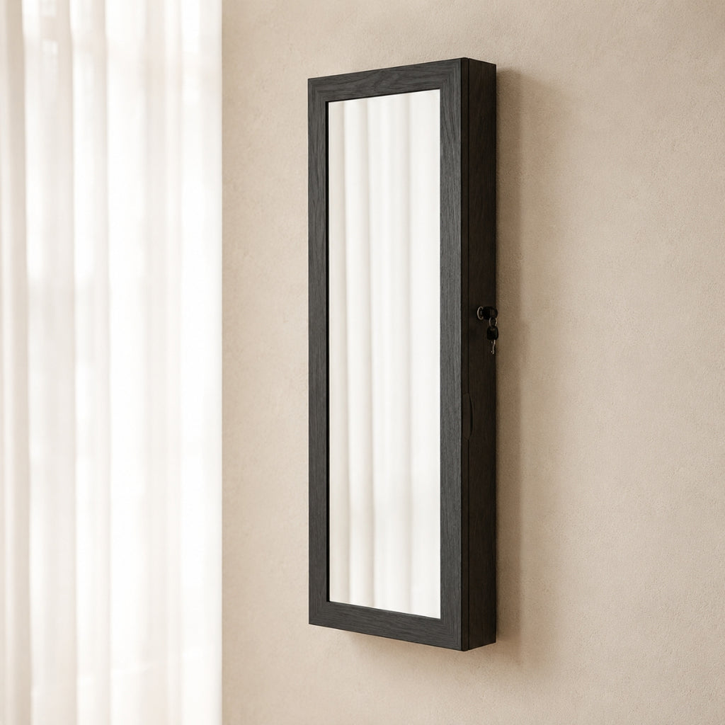 Armoire À Bijoux Murale Bois Noir Avec Miroir