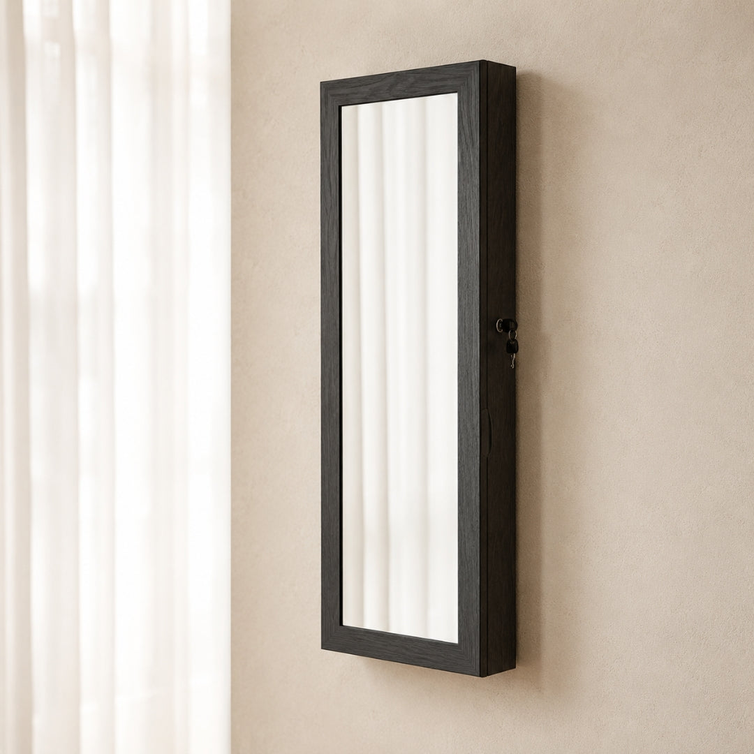Armoire À Bijoux Murale Bois Noir Avec Miroir