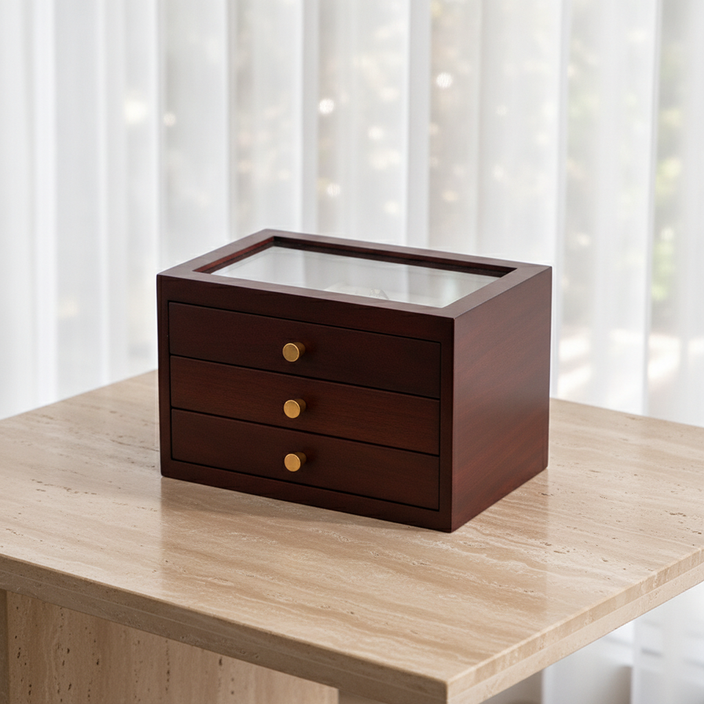 produit fermé sur table en travertin
