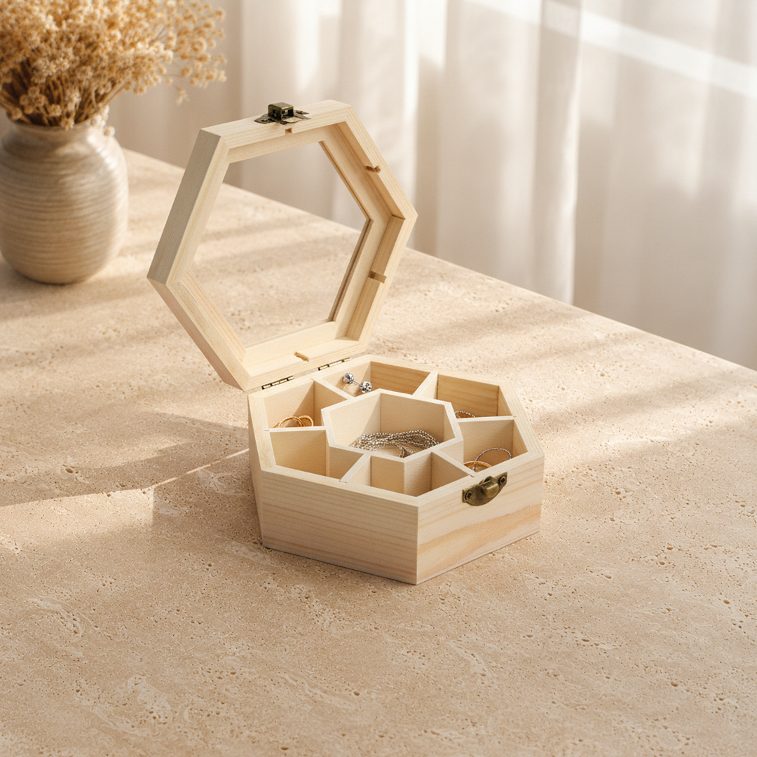 présenté sur une table en pierre travertin