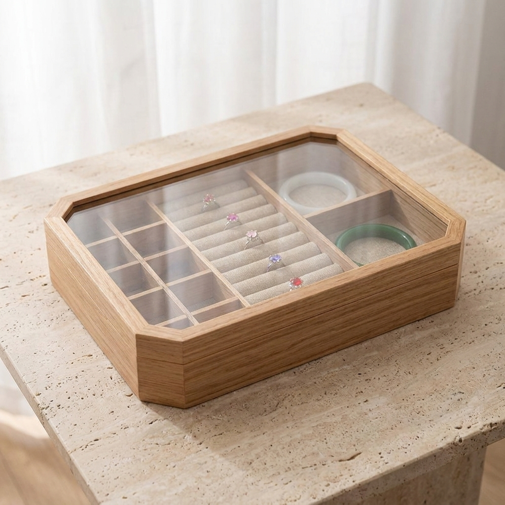 produit fermé sur table en travertin