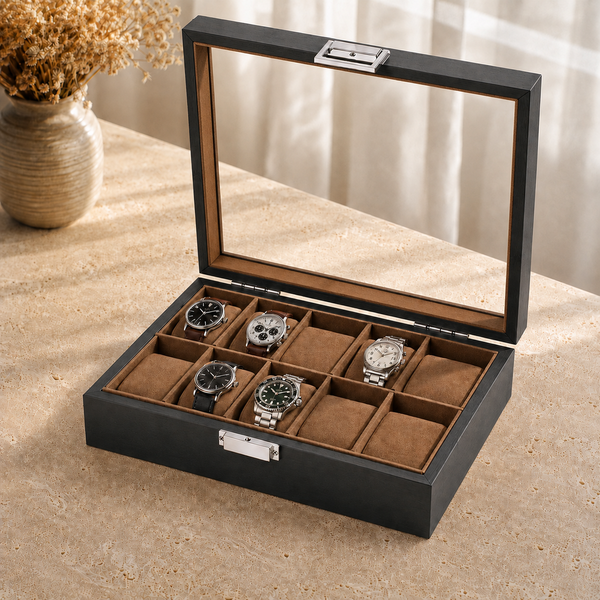 Boîte À Montre Vitrine Bois Noir