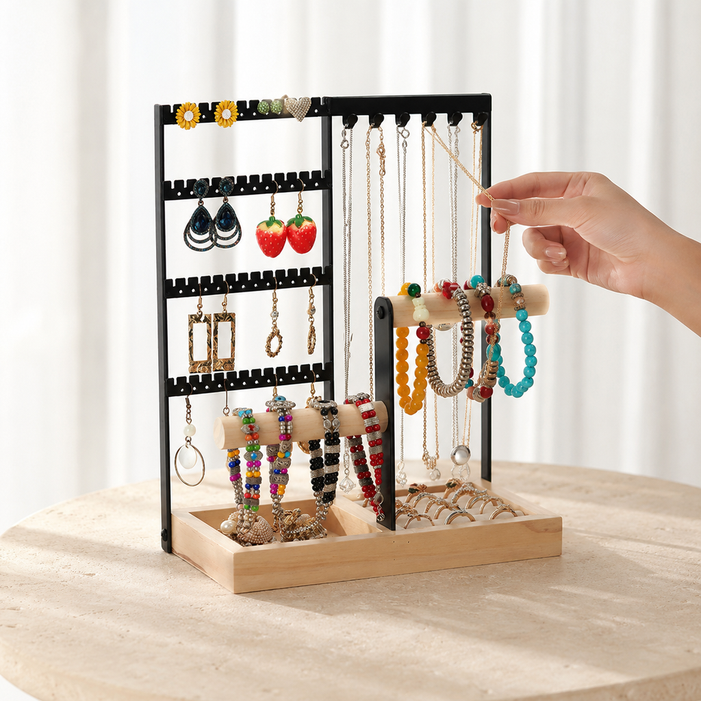 Porte Bijoux Support Bois Et Métal