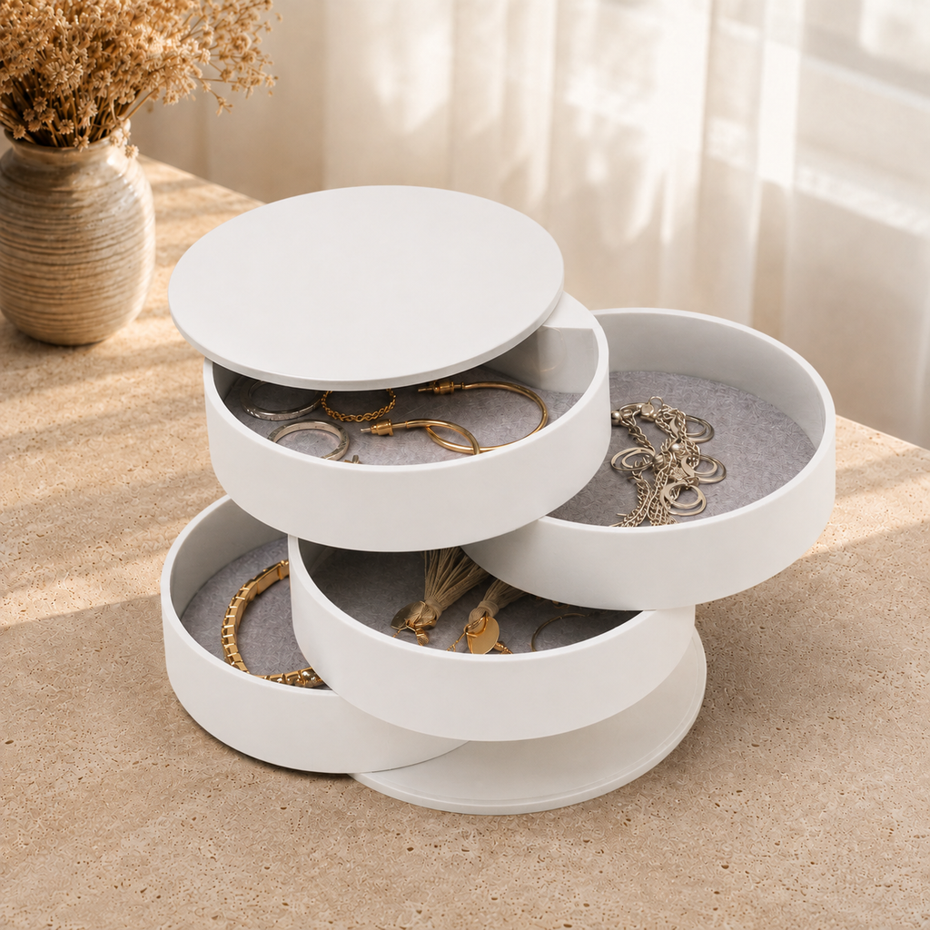 Boîte À Bijoux Ronde À Plateaux Pivotants