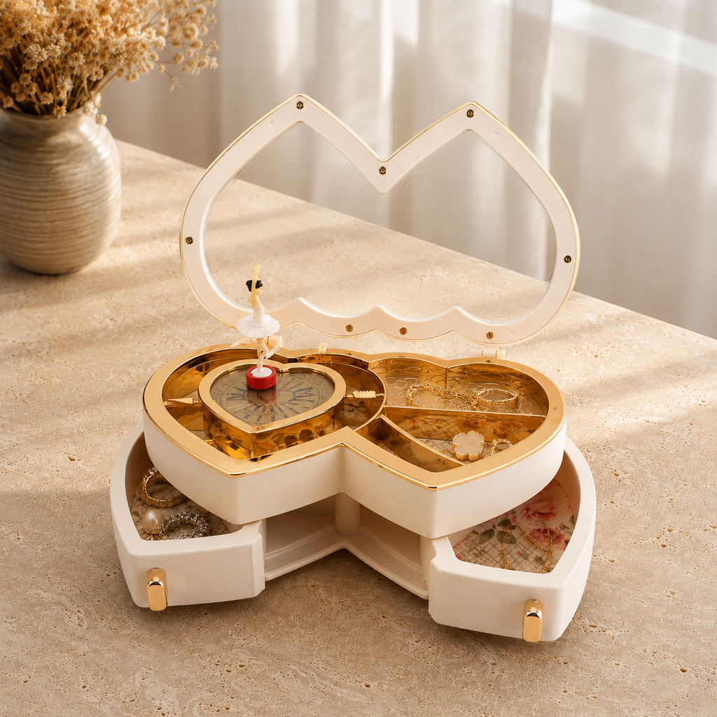 Boîte À Bijoux Musicale Cœur En Bois