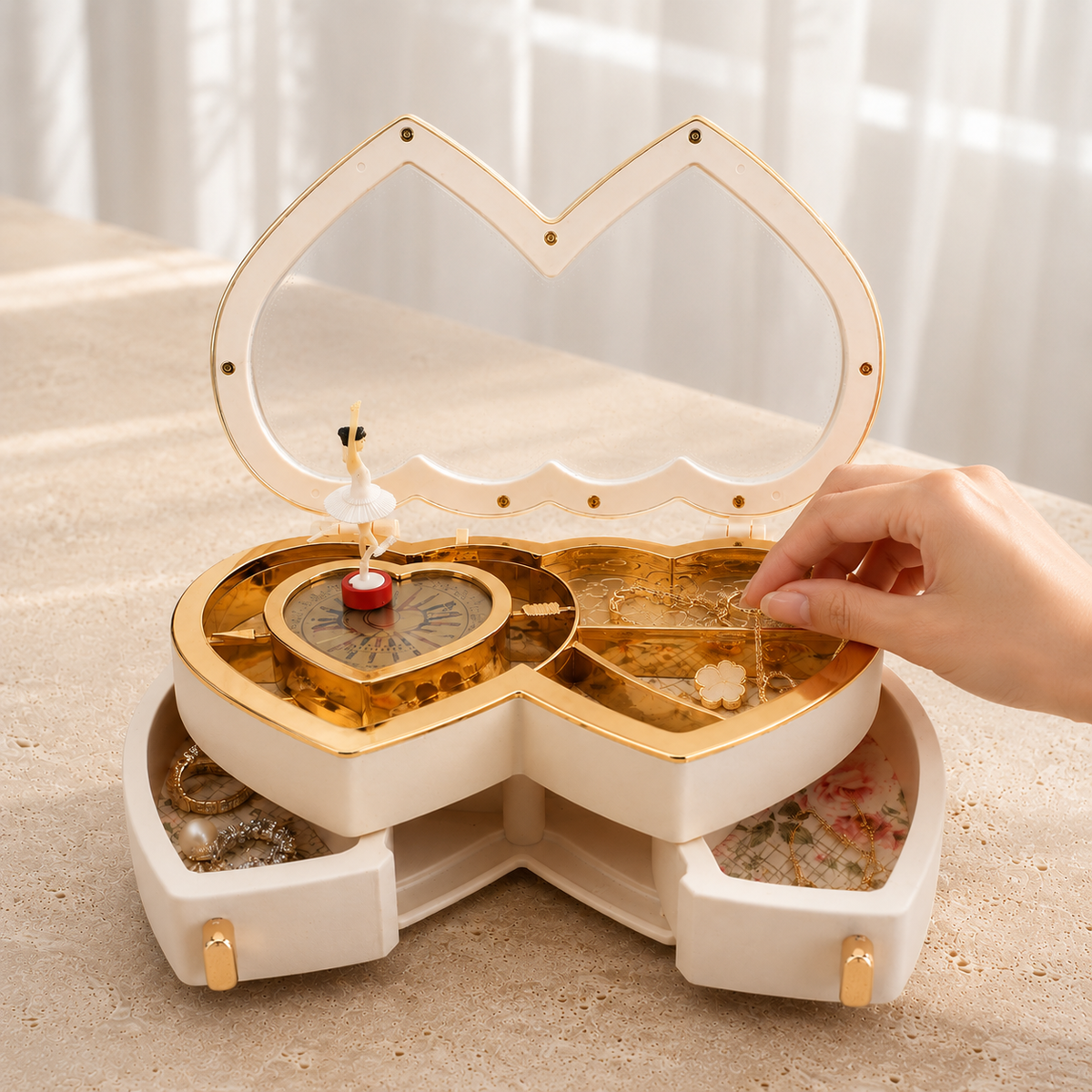 Boîte À Bijoux Musicale Cœur En Bois