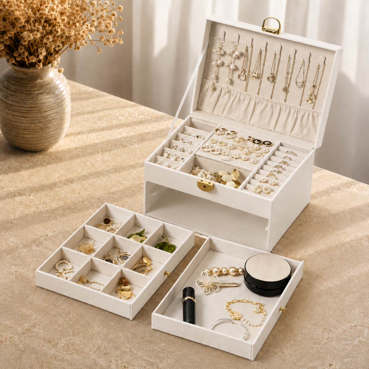 Boîte À Bijoux Cuir Multi-Niveaux