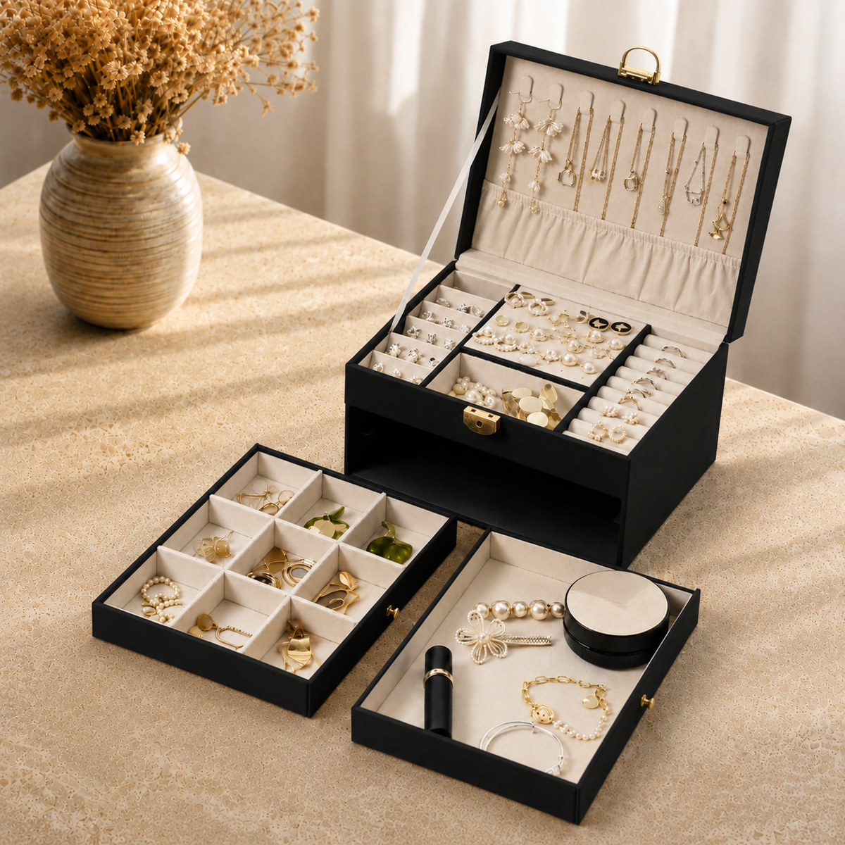 Boîte À Bijoux Cuir Multi-Niveaux