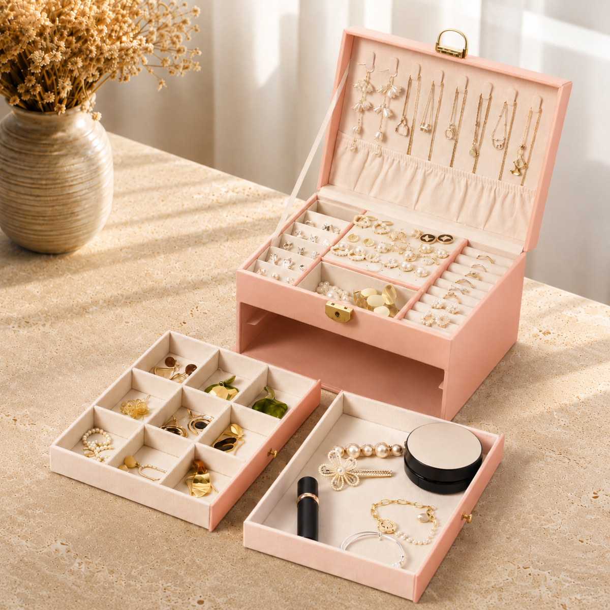 Boîte À Bijoux Cuir Multi-Niveaux