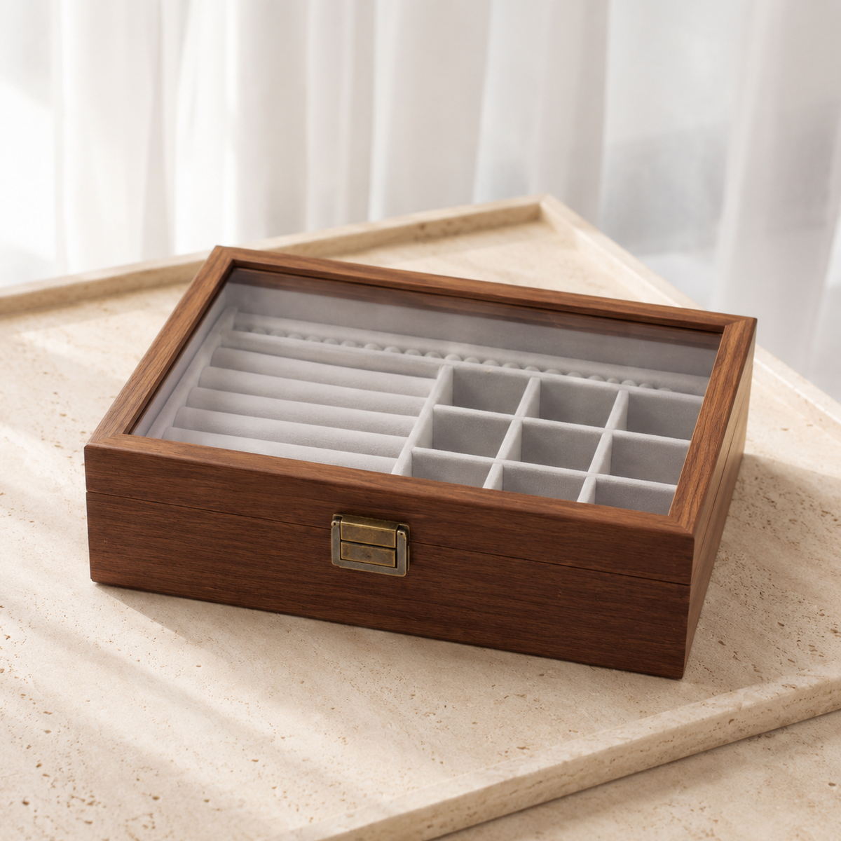 Boîte À Bijoux Coffret Bois Double Plateau