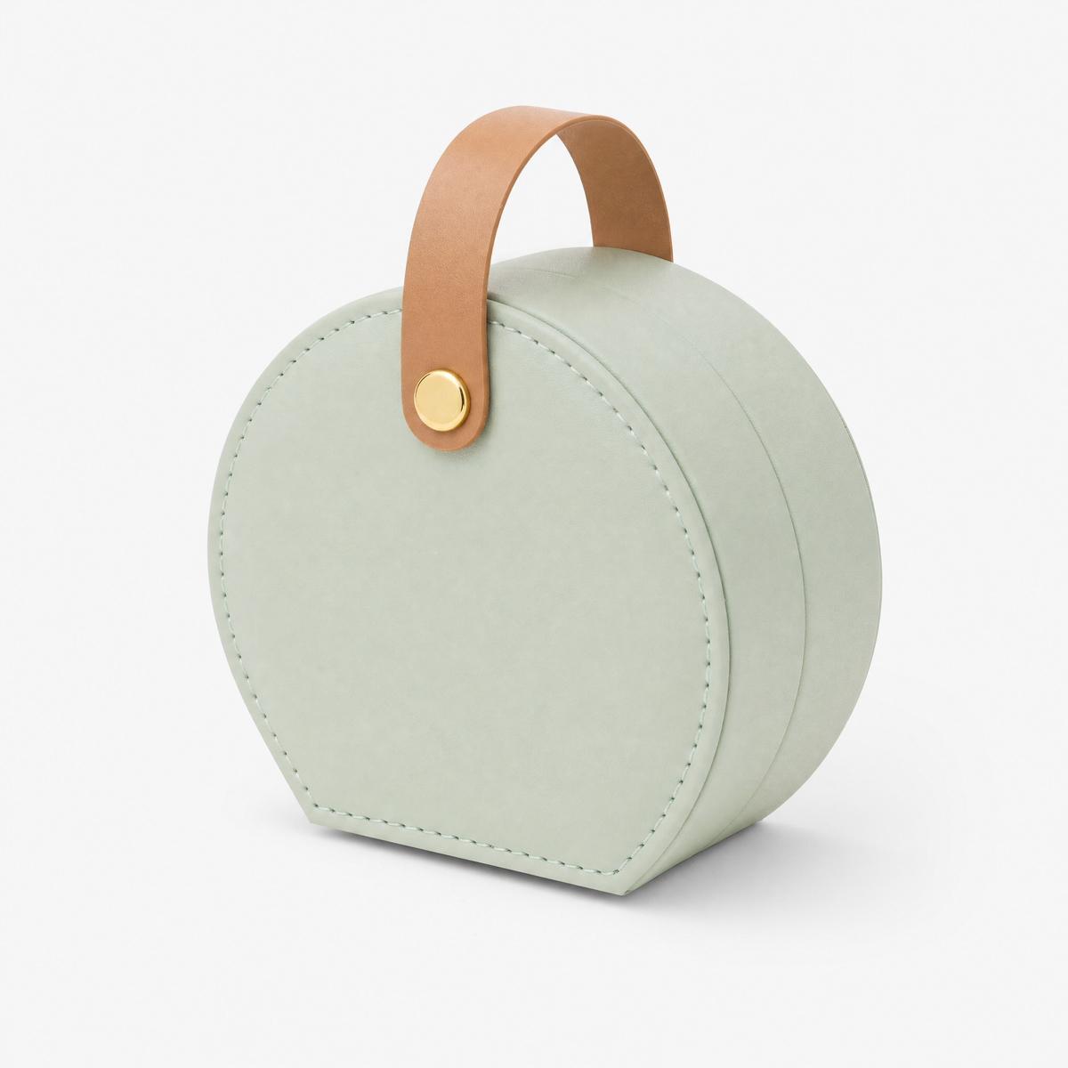Petite boîte à bijoux ronde cuir vert sauge Image