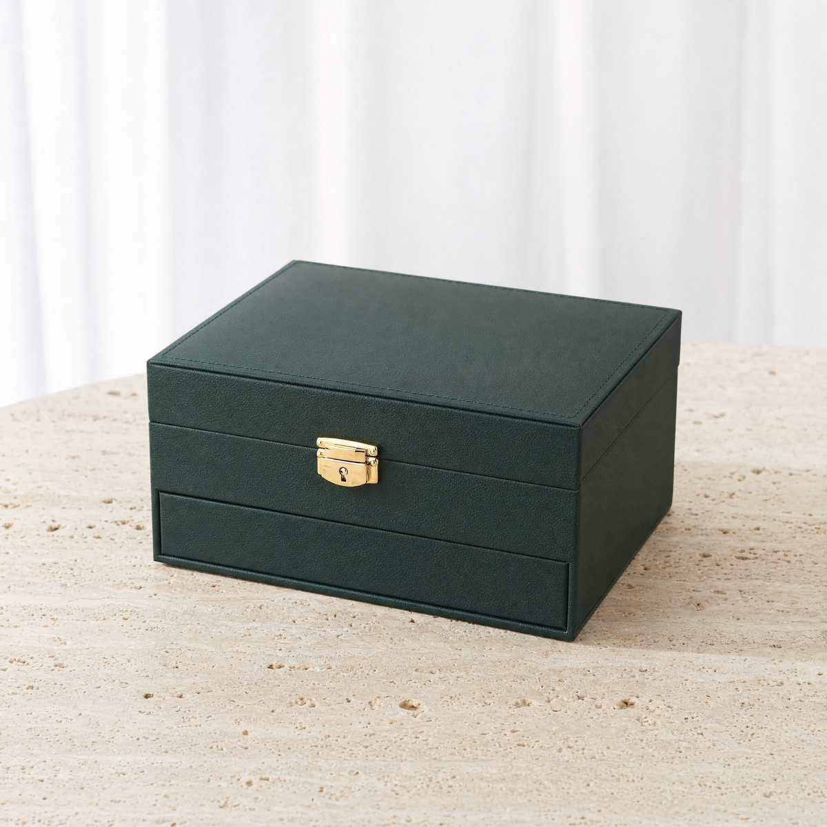 Boîte à bijoux femme cuir vert foncé