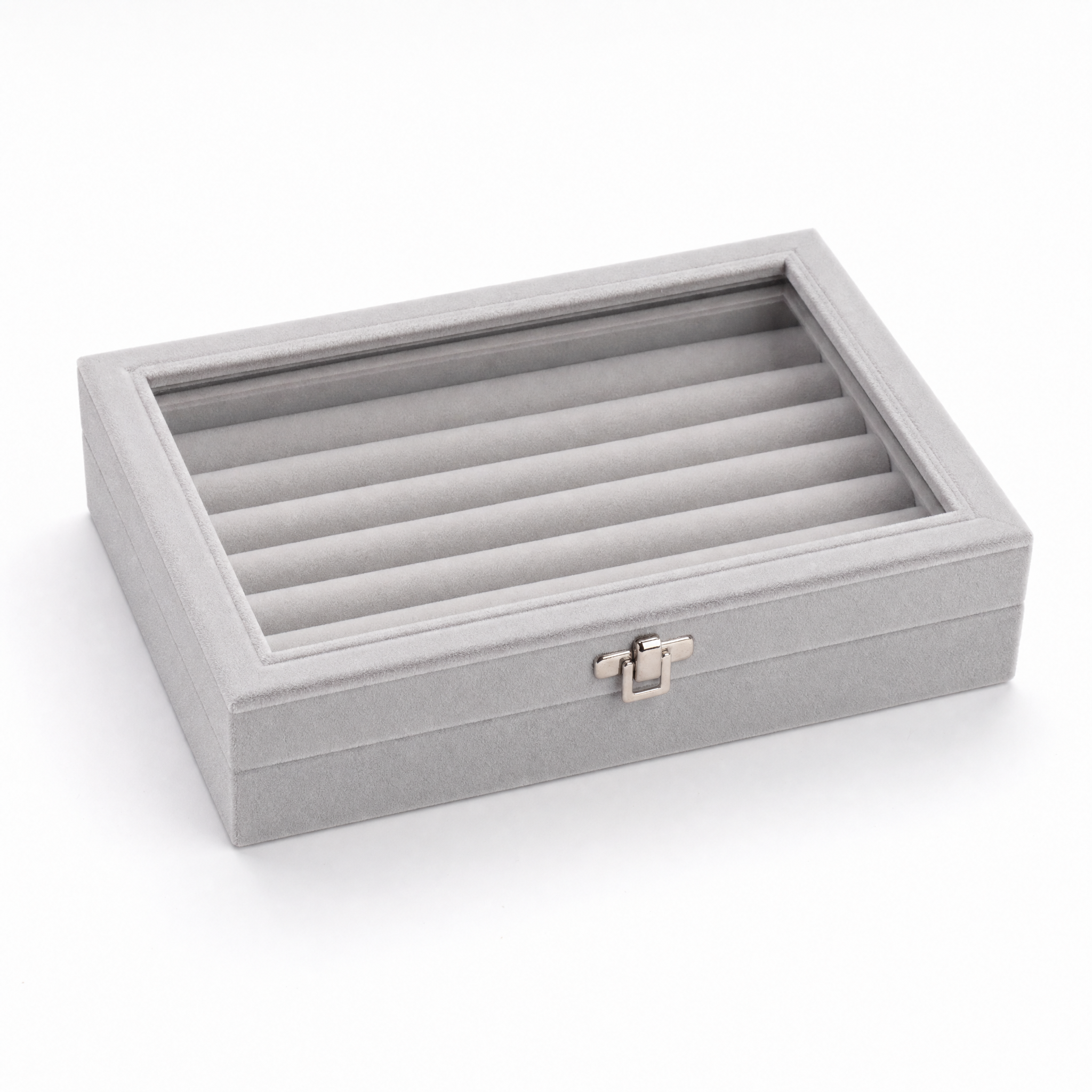 Coffret à bagues velours gris couvercle vitré Image