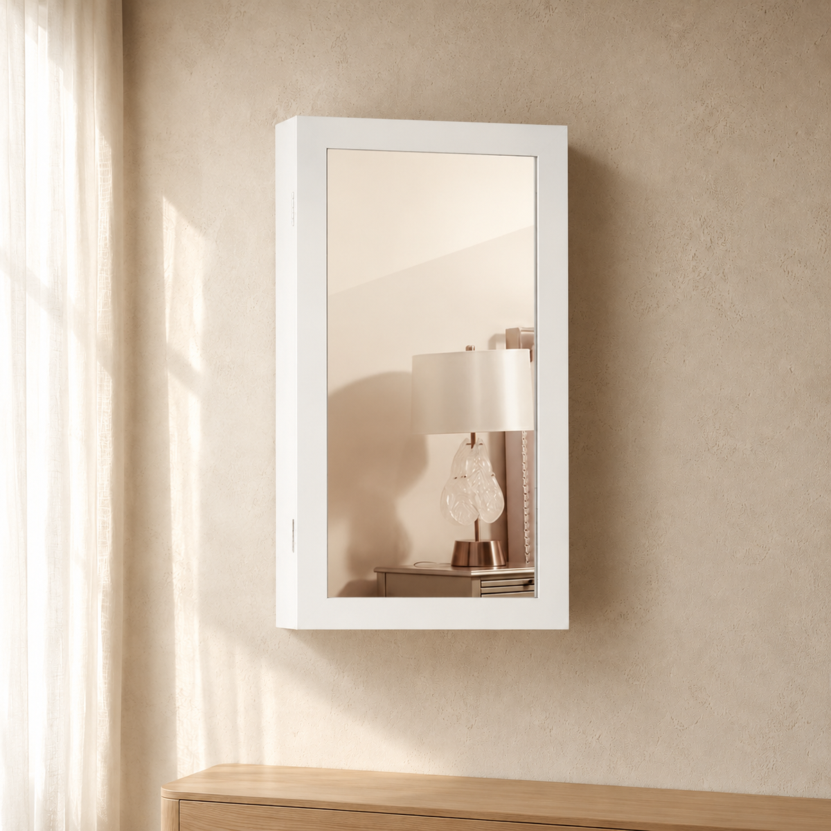 Petite Armoire À Bijoux Blanche Murale Miroir Élégant