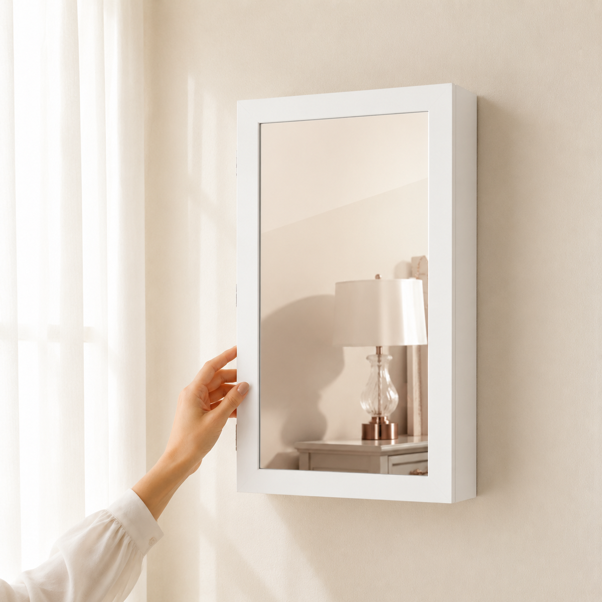 Petite Armoire À Bijoux Blanche Murale Miroir Élégant
