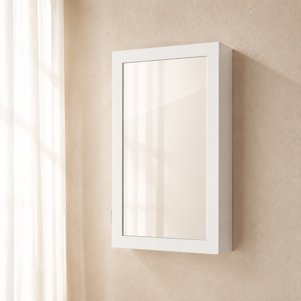 Petite Armoire À Bijoux Blanche Murale Miroir Élégant