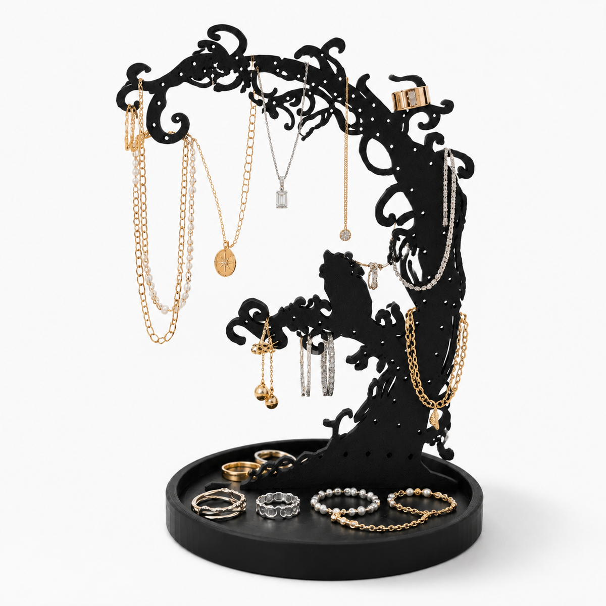 Porte Bijoux Chat Noir Gothique vue studio sur fond neutre Image