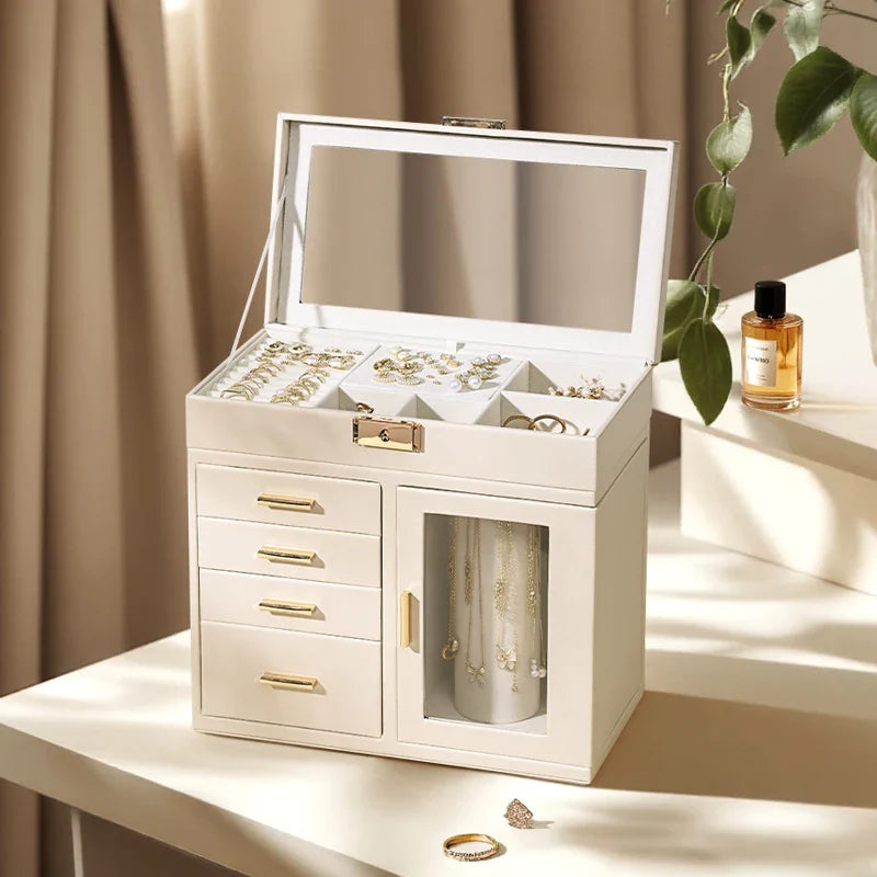 Grande Boîte À Bijoux En Cuir Beige