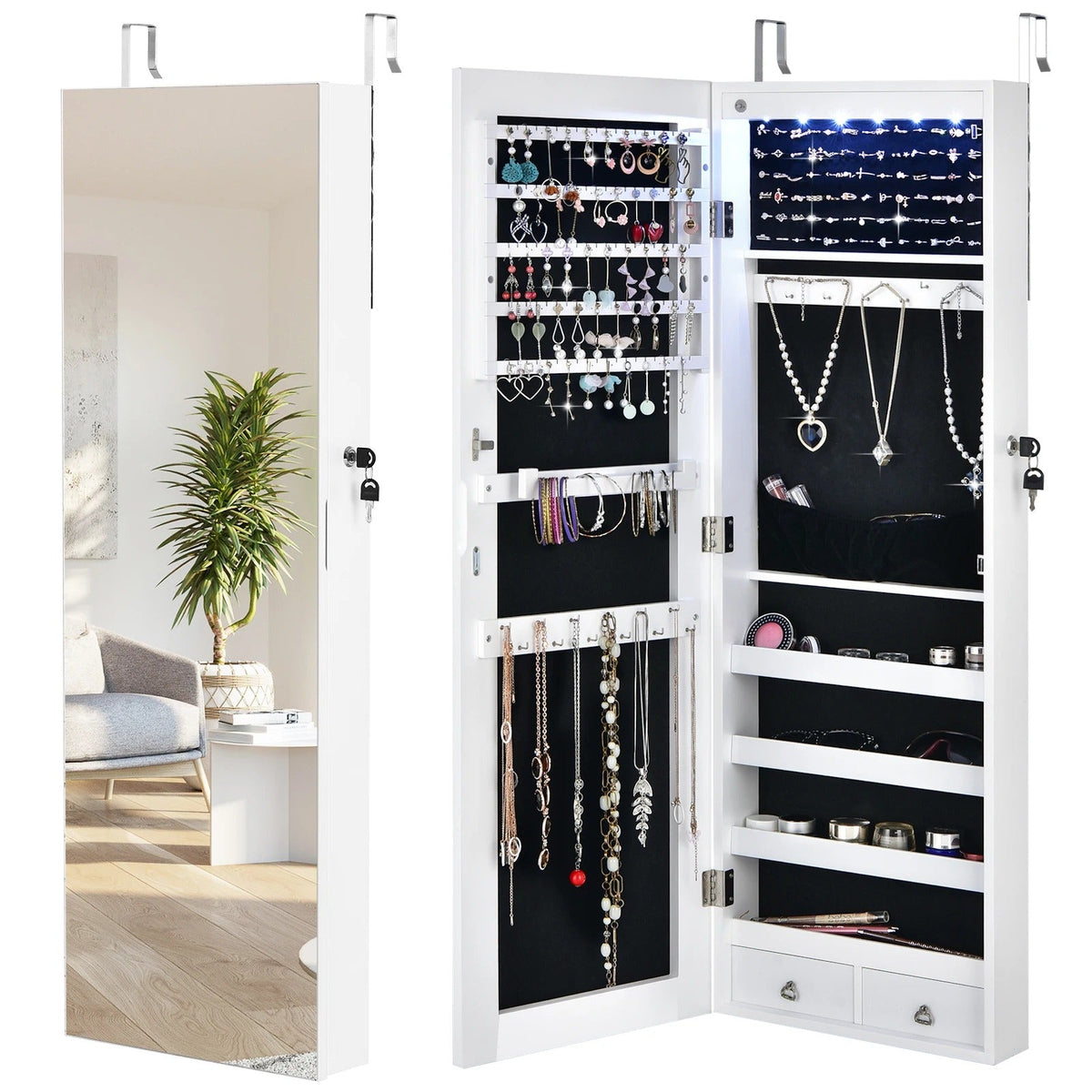 Armoire À Bijoux Sur Pied Avec Miroir Et Led
