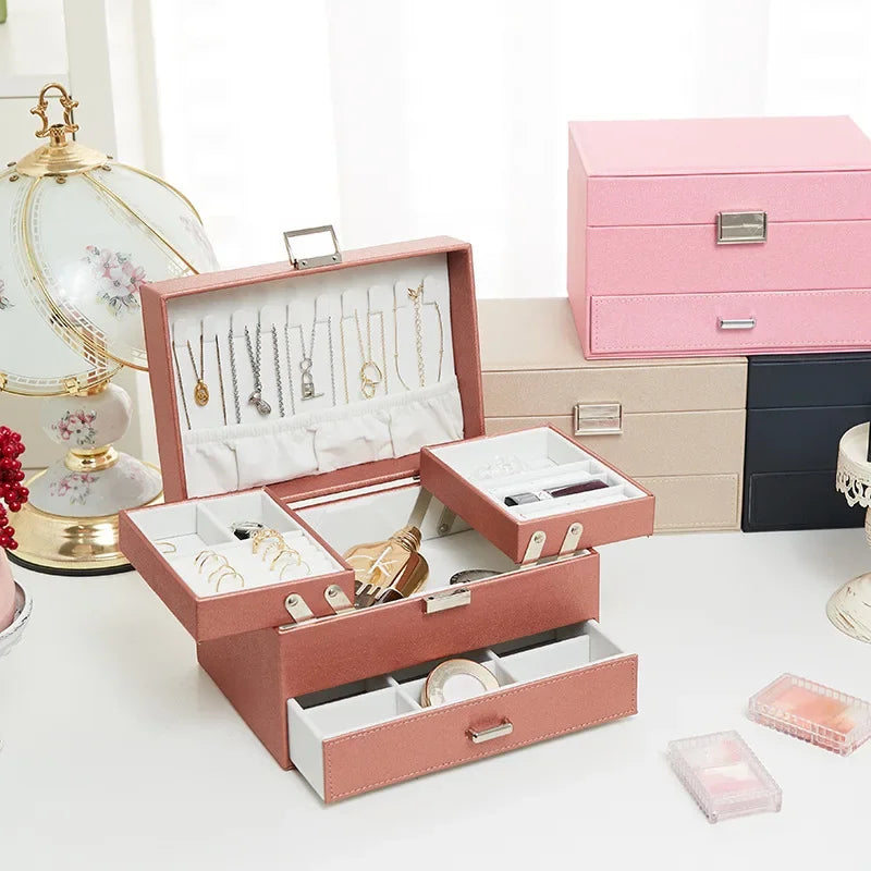 Boîte à Bijoux Multi-Rangements En Cuir