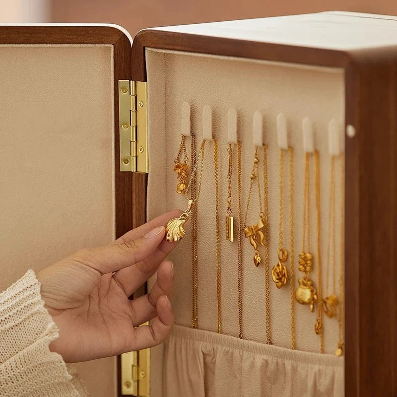 Boîte À Bijoux Rotative En Bois Foncé Avec Vitre Transparente