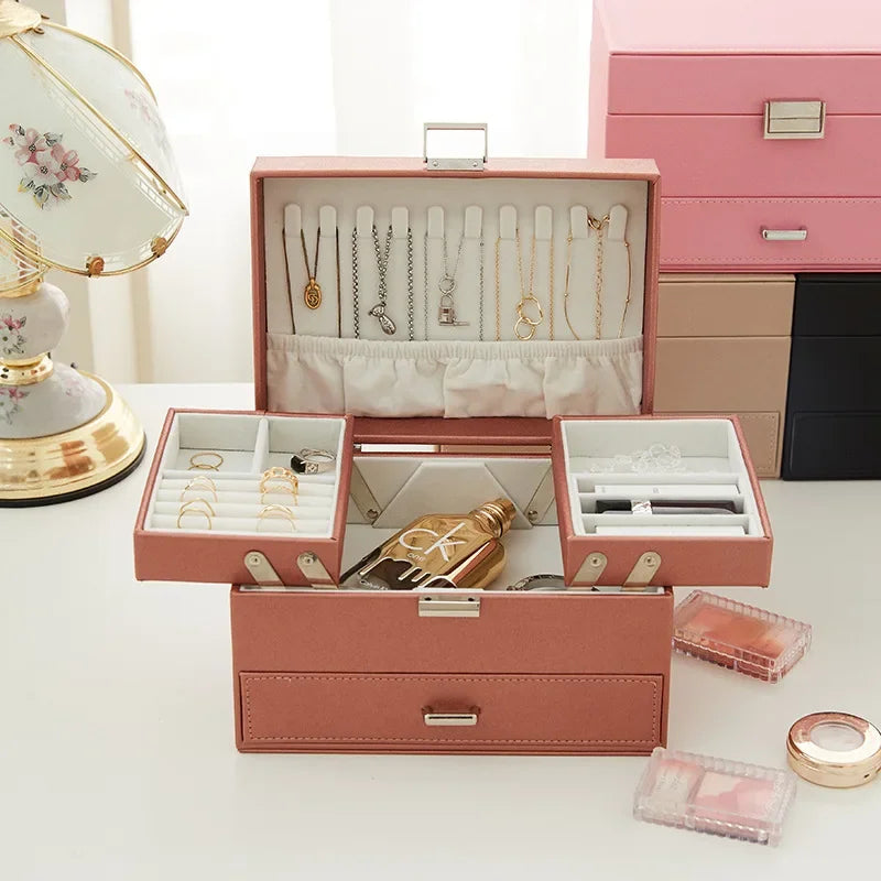 Boîte à Bijoux Multi-Rangements En Cuir