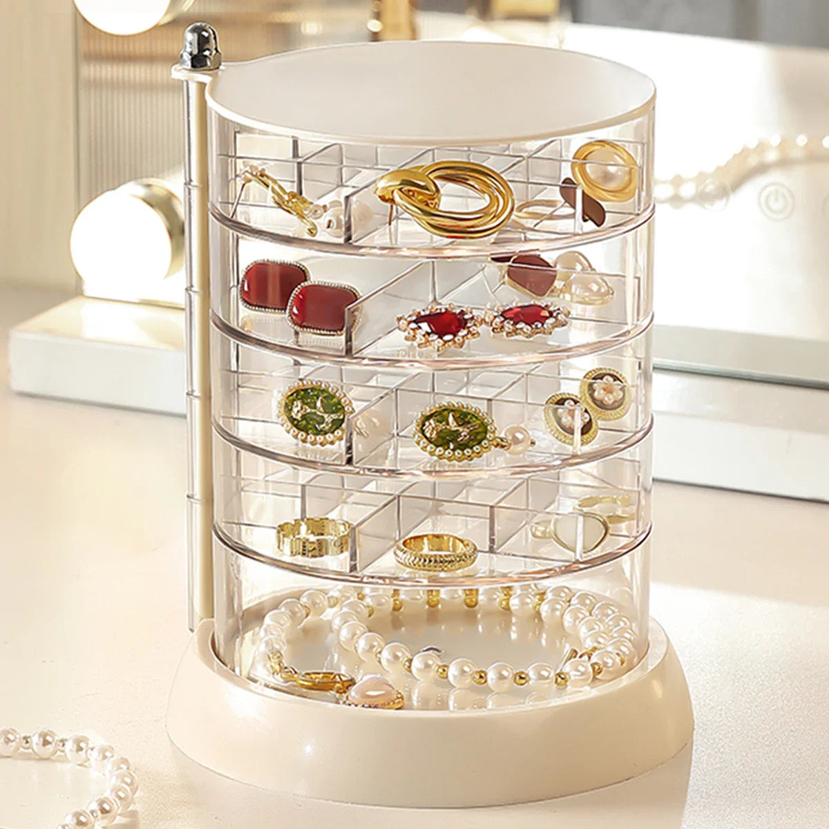 Présentoir Bijoux Rotatif Transparent Multi-Tiroirs