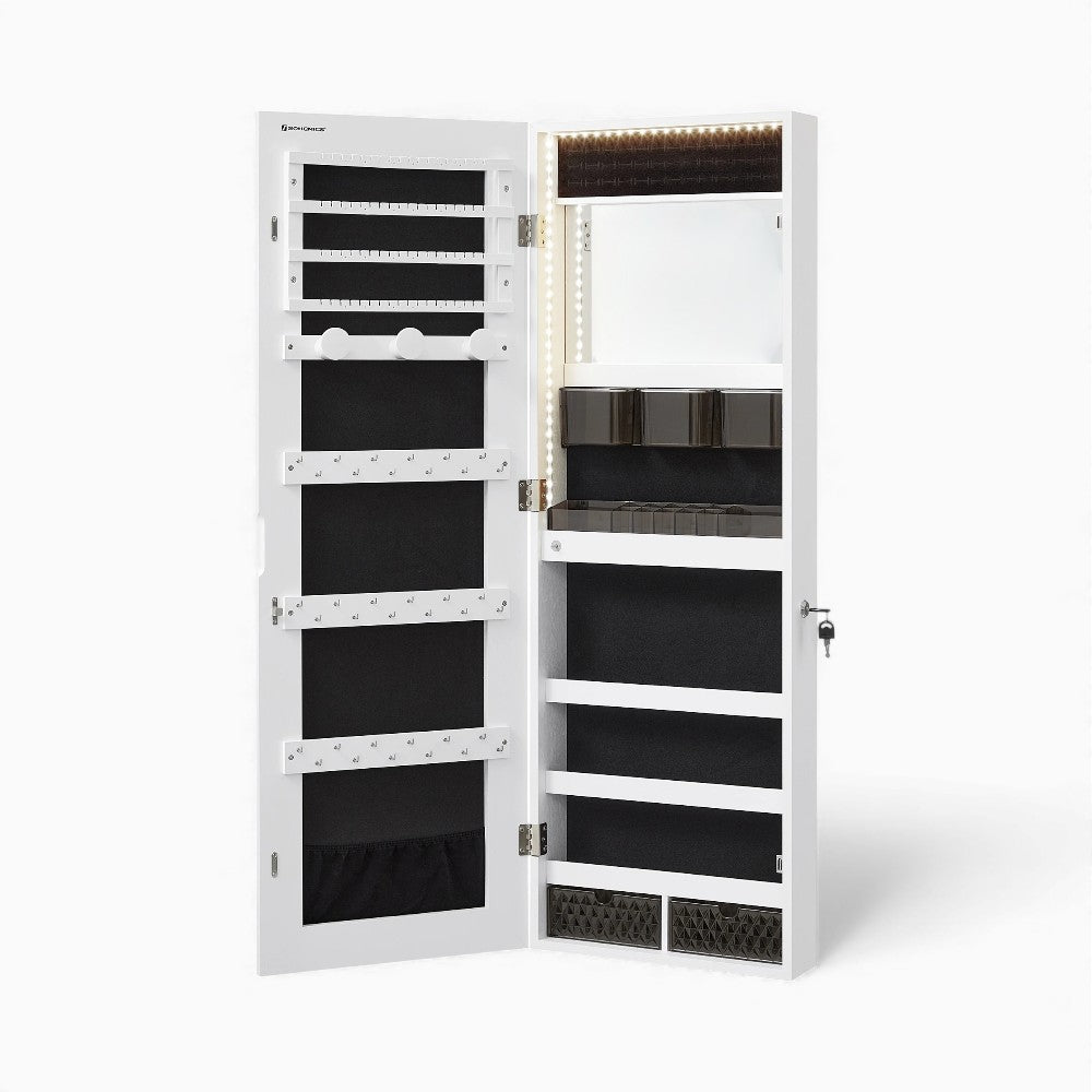 Armoire À Bijoux Murale LED Blanche Avec Miroir